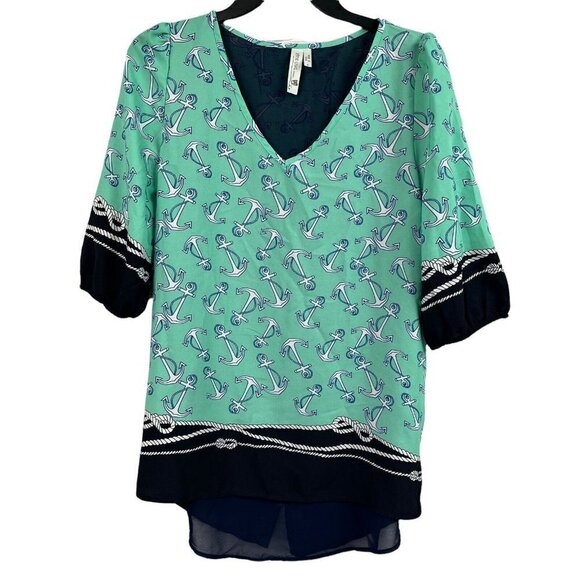 Pink Owl Boutique Womens Top Mint Color Block Anchors Size Small - Picture 1 of 9